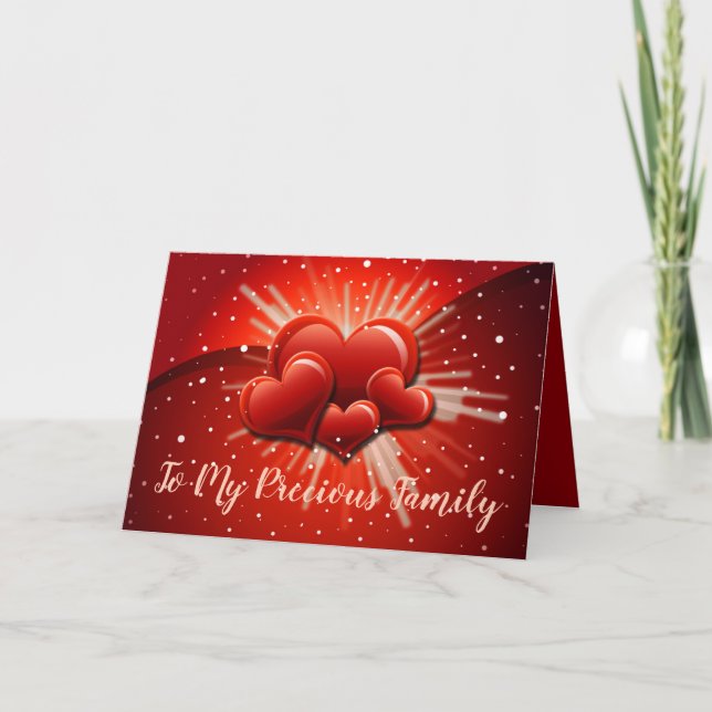 To My Precious Family Red Hearts Valentine Holiday Card (Front)