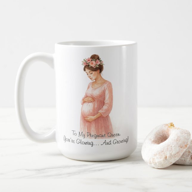 To My Pregnant Queen - Elegant Floral Pregnancy |  Coffee Mug (With Donut)