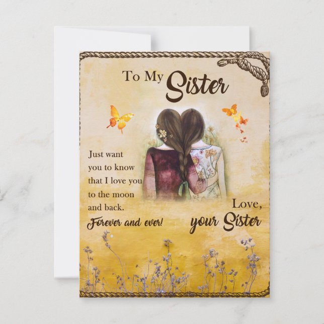 To My Sister Gift,Butterfly Lovers,Floral Siblings Invitation (Front)