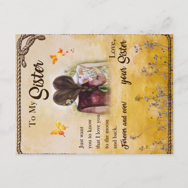 To My Sister Gift,Butterfly Lovers,Floral Siblings Postcard (Front)