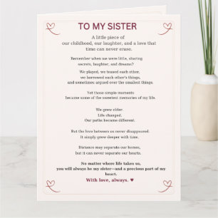 To My Sister Greeting Card - Heartfelt Sisterhood