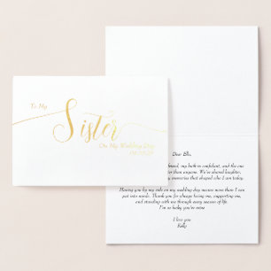 To My Sister on My Wedding Day Elegant Script Foil Card