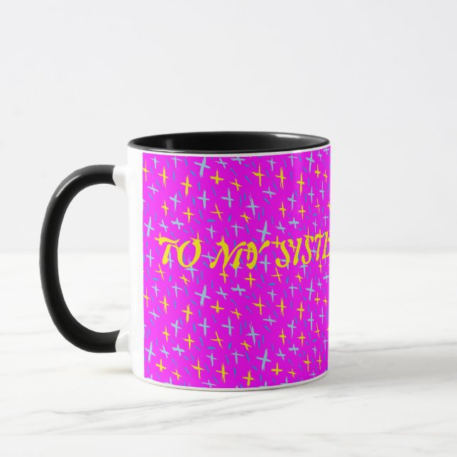 To my sister with love pink blue yellow pattern mug (Left)