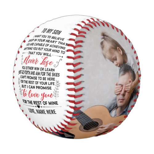 To My Son From Dad or Mom Quote  Custom 2 Photo Baseball