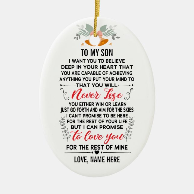 To My Son From Dad or Mom with Custom Name Ceramic Ornament (Front)