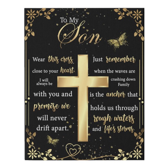 To My Son Gift, Butterfly Lover, Floral Son Letter Faux Canvas Print (Front)