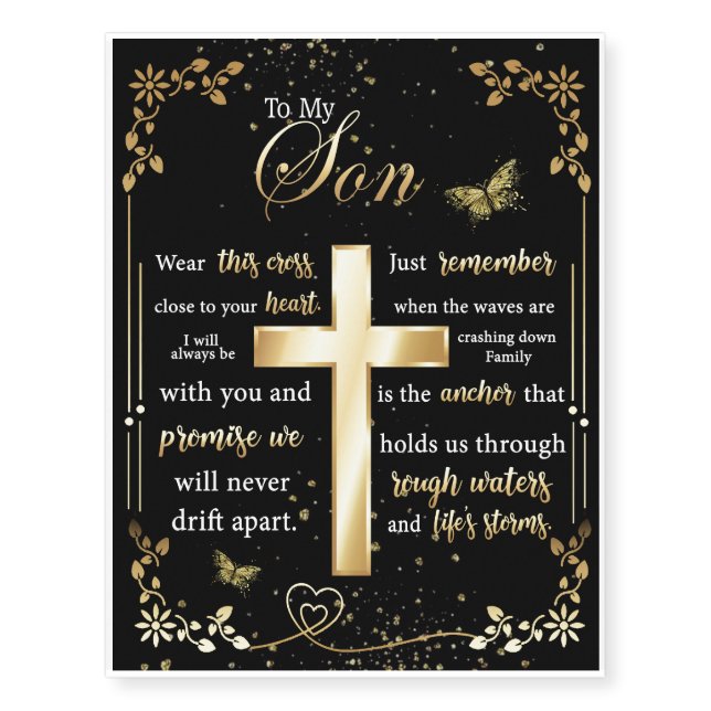 To My Son Gift, Butterfly Lover, Floral Son Letter Temporary Tattoos (Front)