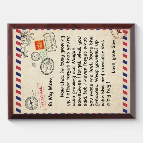 To My Son Gift Mom And Son Love Letter To Son Award Plaque