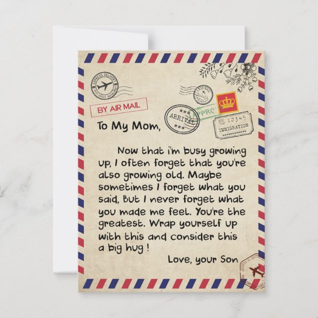 To My Son Gift, Mom And Son, Love Letter To Son Invitation (Front)