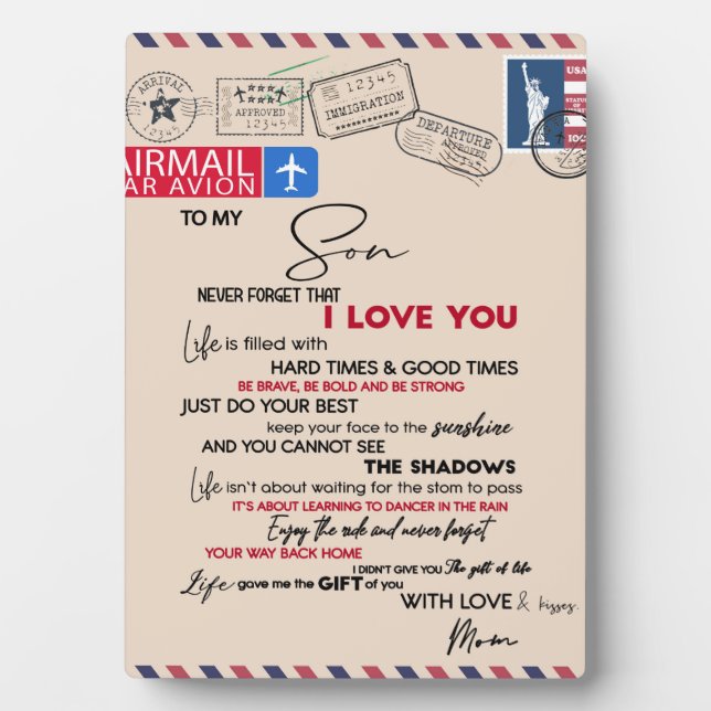 To My Son Gift, Mom And Son, Love Letter To Son Plaque (Front)