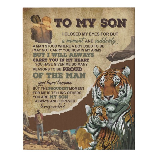To My Son Gift,Tiger Lovers,Letter To Son From Dad Faux Canvas Print (Front)