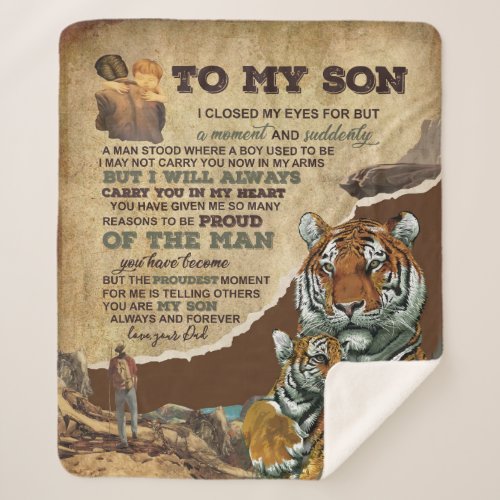 To My Son GiftTiger LoversLetter To Son From Dad Sherpa Blanket