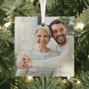 To My Son Quote & Photo Gift Glass Ornament