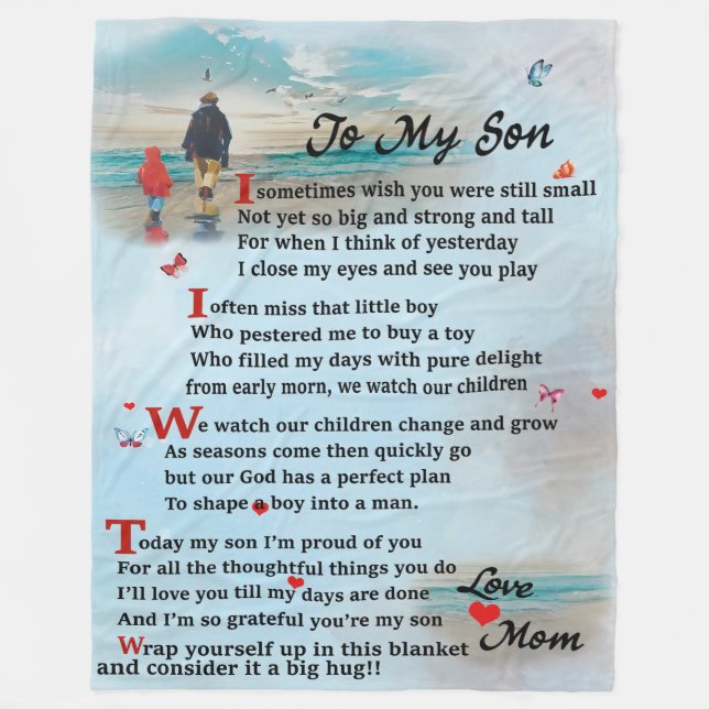 To My Son with big hug Mom Fleece Blanket (Front)