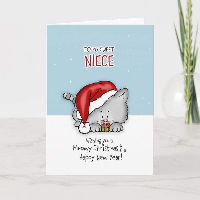 To my sweet niece - Cat Christmascard Holiday Card (Front)