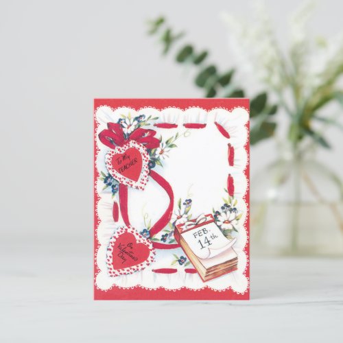 To My Teacher Vintage Valentines Day Love Hearts Holiday Card