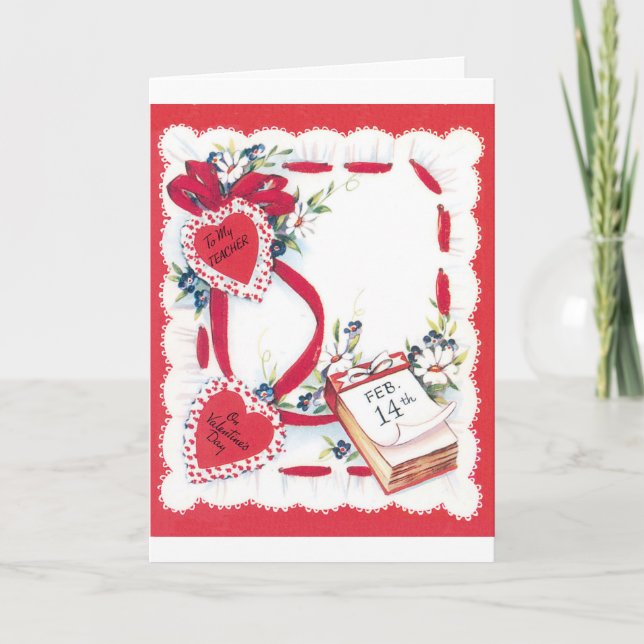 To My Teacher, Vintage Valentine's Day Love Hearts Holiday Card (Front)