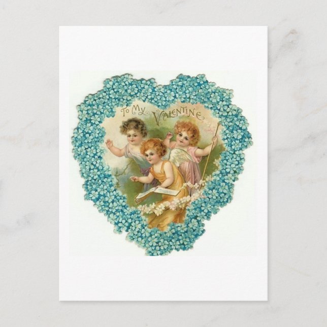 To My Valentine Blue Floral Heart Holiday Postcard (Front)