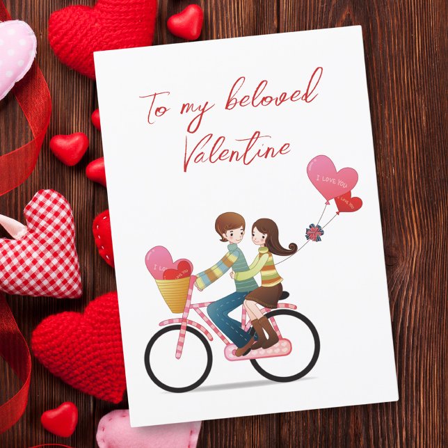 To My Valentine Couple Riding Bicycle Holiday Card (Creator Uploaded)