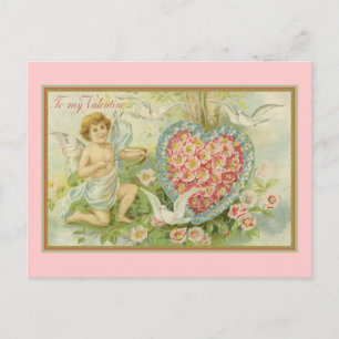 To My Valentine Cupid and Floral Heart Holiday Postcard