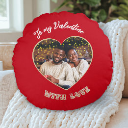 To My Valentine | Custom Photo Heart Red Round Pillow