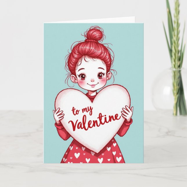 To My Valentine Cute Girl Card (Front)