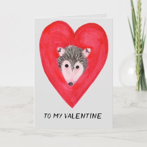 To My Valentine Cute Possum Face in Red Heart Card