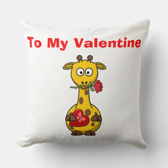 "TO MY VALENTINE" GIRAFFE THROW PILLOW (Front)