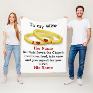 To my Wife for her wedding couple ring monogram Fleece Blanket