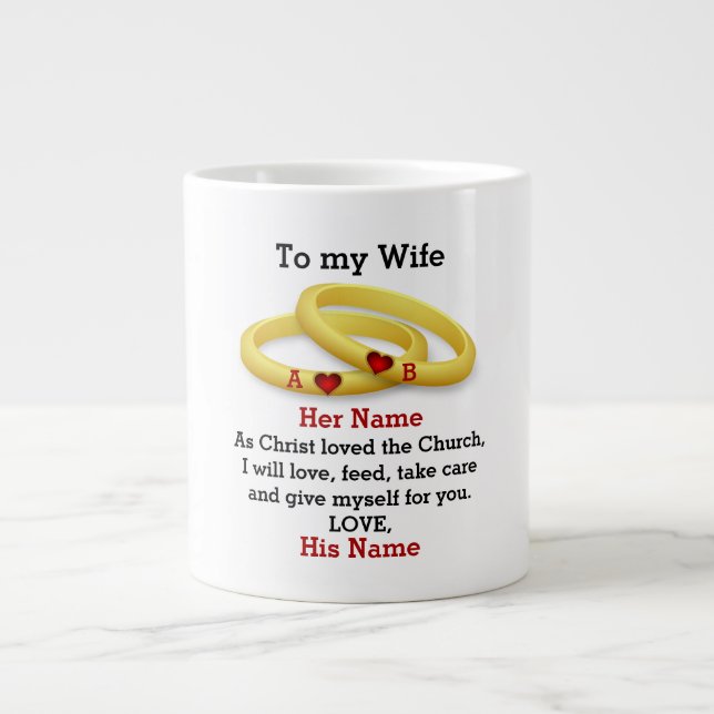 To my Wife for her wedding couple ring monogram Giant Coffee Mug (Front)