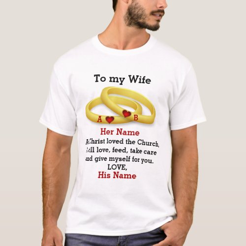 To my Wife for her wedding couple ring monogram T_Shirt