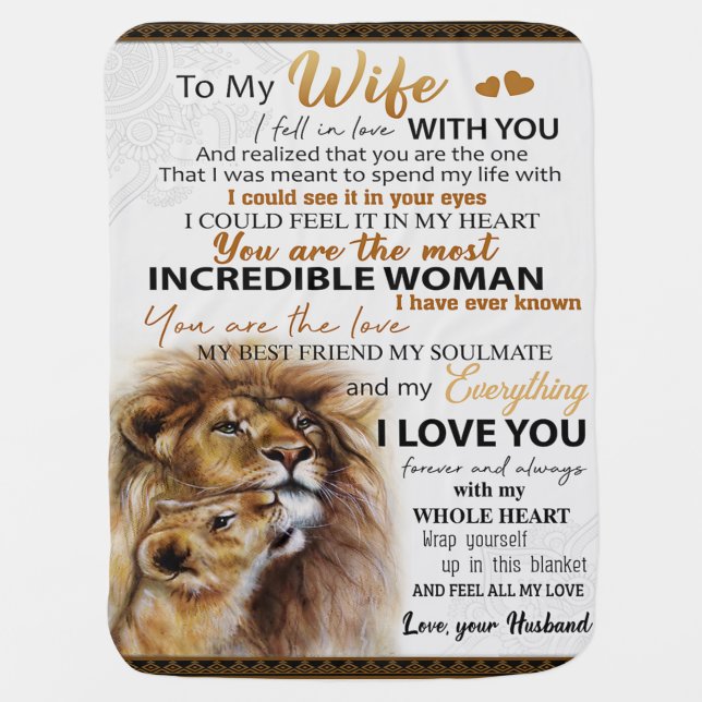To My Wife Lion Gift, Love Wife Birthday Gift Idea Baby Blanket (Front)