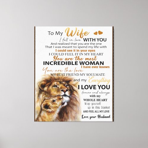 To My Wife Lion Gift Love Wife Birthday Gift Idea Canvas Print
