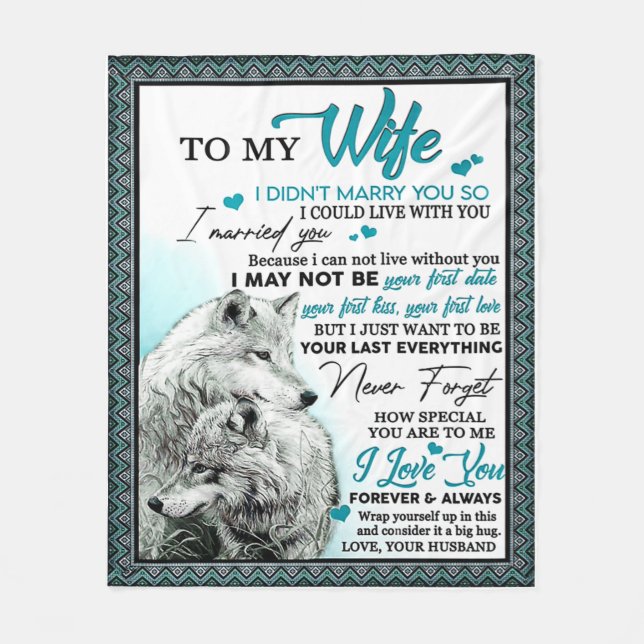 To My Wolf Wife Birthday Gift, Couple Wedding Gift Fleece Blanket (Front)