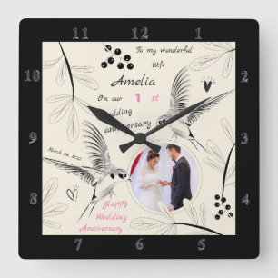 To My Wonderful Wife – 1st Wedding Anniversary Square Wall Clock