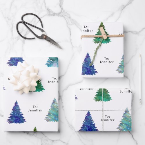 To Name Print Colorful Christmas Trees Wrapping Paper Sheets