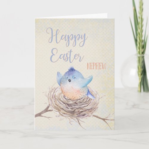 To Nephew Happy Easter Blue Bird in Nest Holiday Card