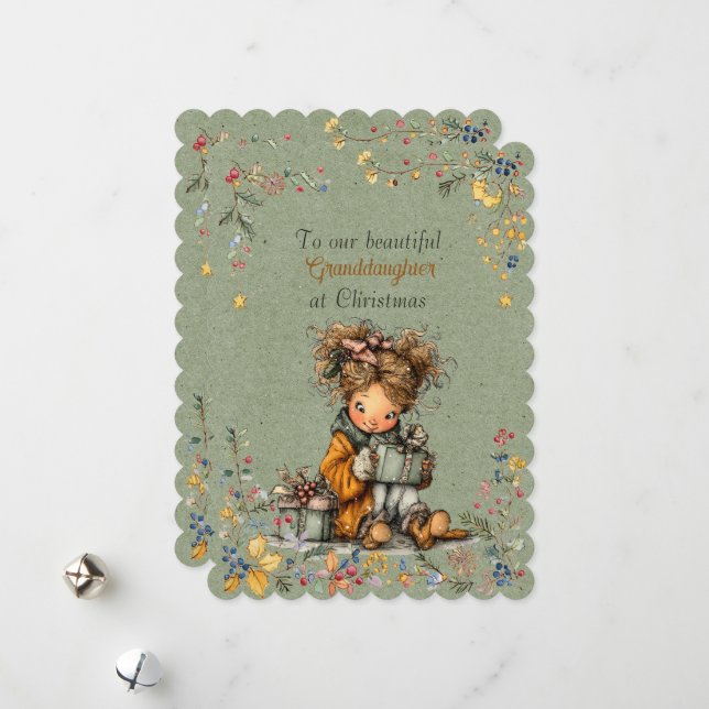 To Our Beautiful Granddaughter At Christmas Holiday Card (Front/Back In Situ)