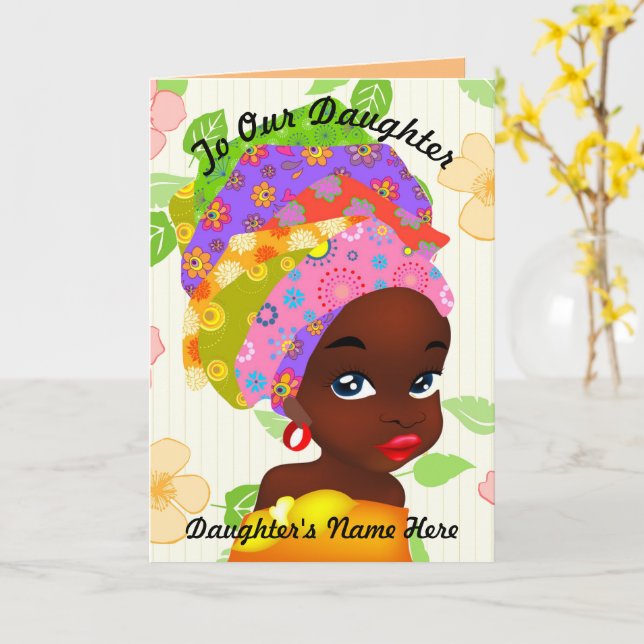 To Our Daughter African Girl Customizable Birthday Card (Yellow Flower)