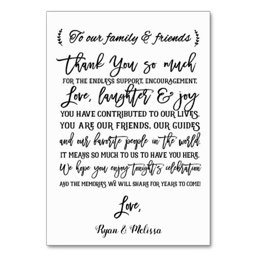 To Our Family  Friends  Wedding Thank You