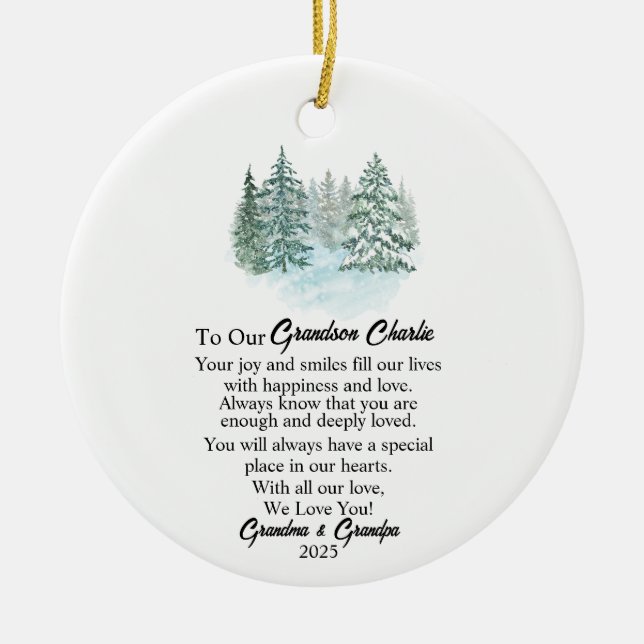 To Our Grandson Christmas, Grandson Keepsake Ceramic Ornament (Front)