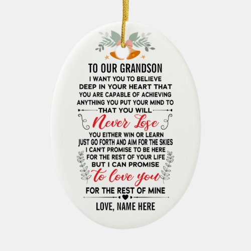 To Our Grandson From Grandparents with Custom Name Ceramic Ornament