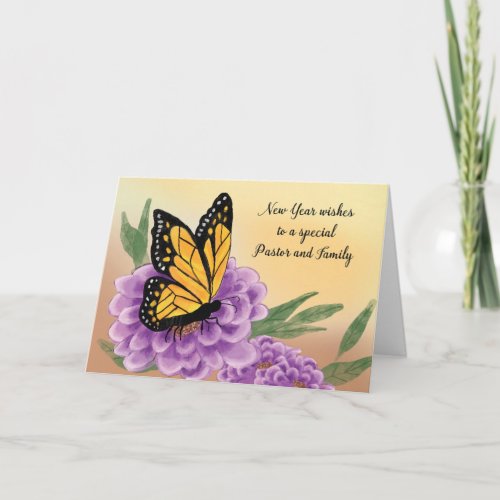 To Pastor and Family Happy New Year Butterfly Card