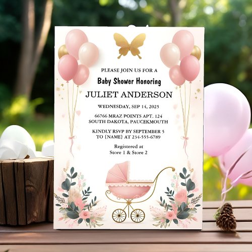 To Rose Boho Gold Mom Chic Spring Baby Girl Shower Invitation