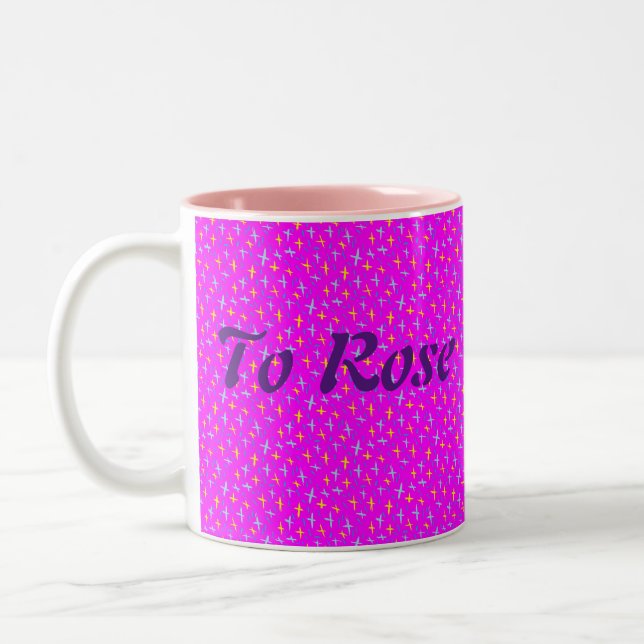 To Rose with love message pink blue cross pattern Two-Tone Coffee Mug (Left)
