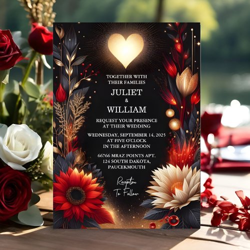 To Ruby Thick Claret White Heart Red Black Wedding Invitation