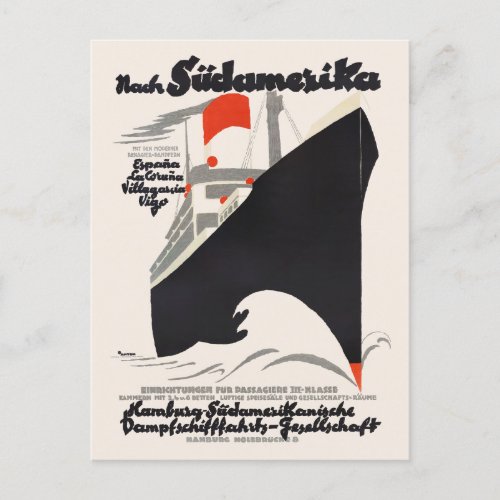 To South America _ German Vintage Poster 1920s Postcard