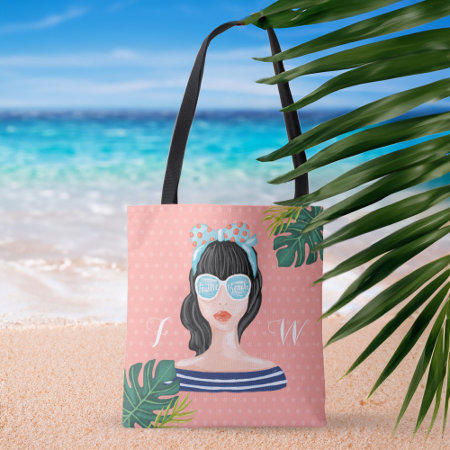 To The Beach | Beach Beauty Retro Tropical Leaves Tote Bag