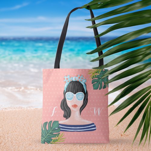To The Beach  Beach Beauty Retro Tropical Leaves Tote Bag