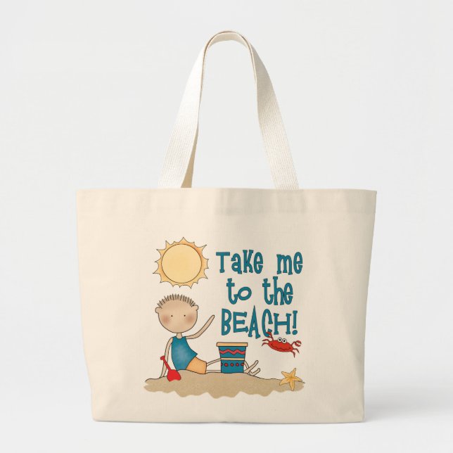 To the Beach (Boy) Large Tote Bag (Front)
